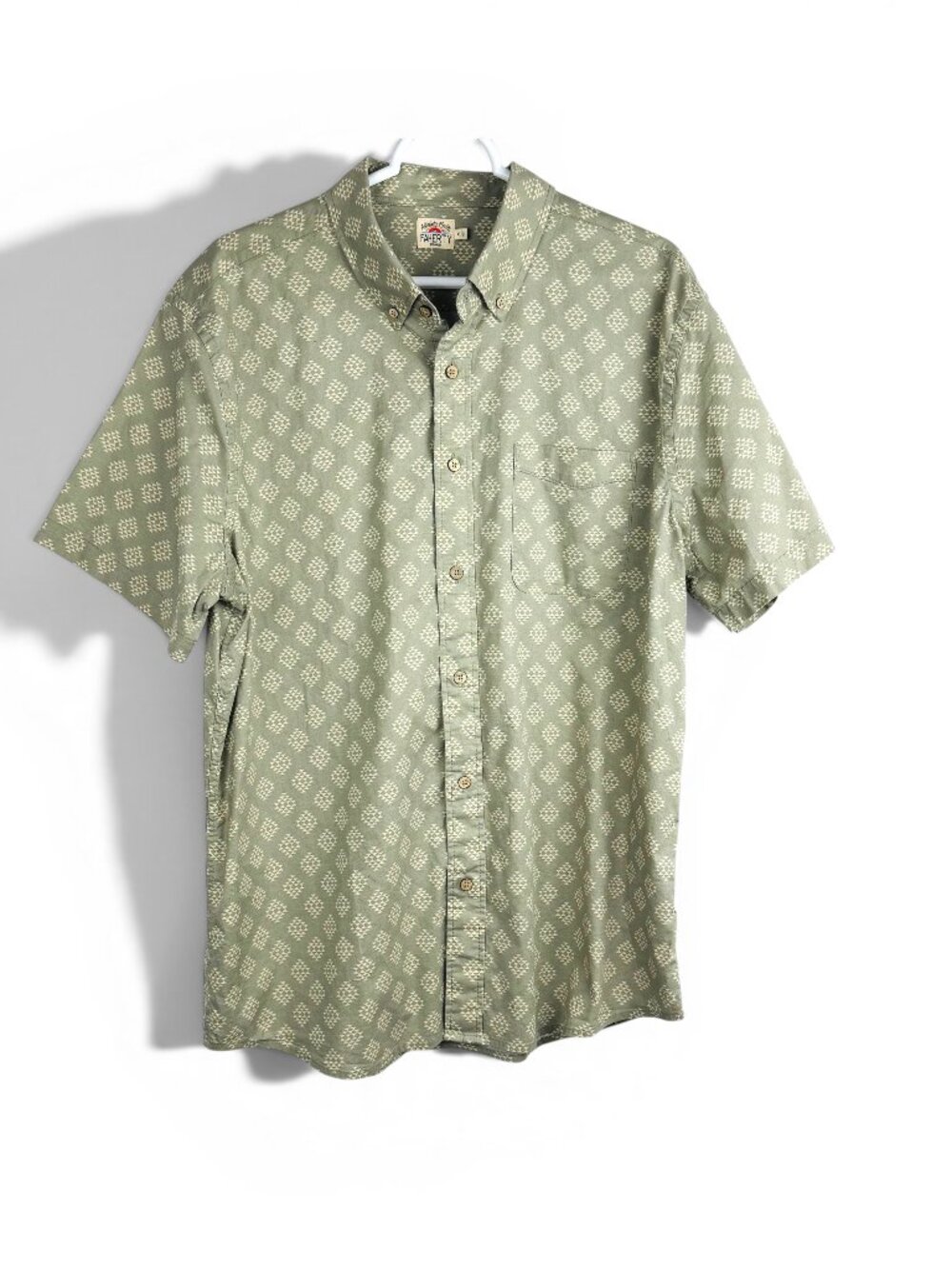 Faherty Doug Good Feather Playa S/S Button-Down Shirt Sage Sand Diamond Size XL